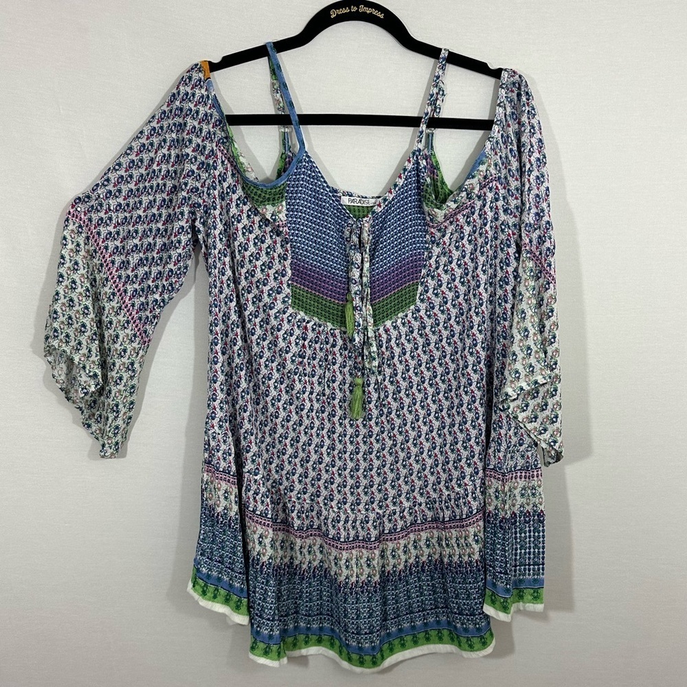 NWT Paradise USA Boho Off Shoulder Bell Sleeve Lightweight Blouse Size M